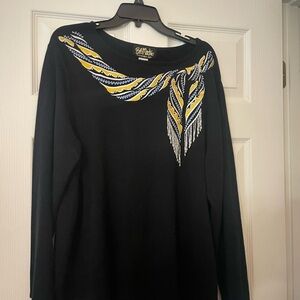 Bob Mackie Black and Yellow Sailor Collar Blouse size 1X